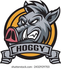 Vector Illustration Hog Head in side view with HOGGY text Esport logo