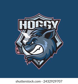 Vector Illustration Hog Head in side view with HOGGY text Esport logo