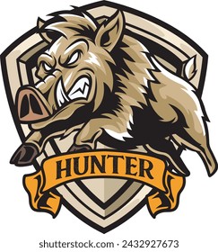 Vector Illustration Hog in side view with HUNTER text Esport logo