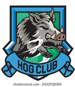 Vector Illustration Hog in side view with HOG CLUB text Esport logo