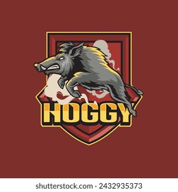 Vector Illustration Hog in side view with HOGGY text Esport logo