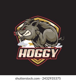 Vector Illustration Hog in side view with HOGGY text Esport logo