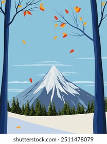 Ilustração vetorial. Hokkaido. Cartaz de viagem, faixa, cartão postal, capa, embalagem. Design moderno. Turismo.