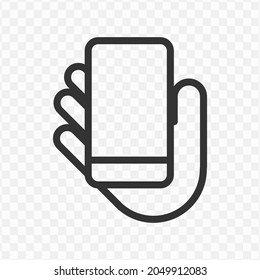 Vector illustration of hold cellphone icon in dark color and transparent background(png).