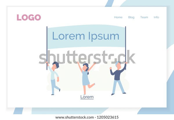 Vector Illustration Holding Banners Posters Men Stock Vector