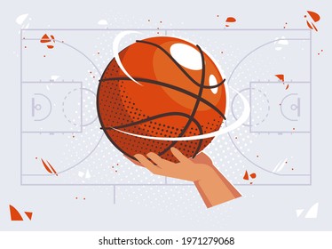 vector illustration holding a basketball in his hand