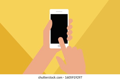 vector illustration holding cell phone flat cartoon style