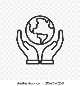 Vector illustration of holding the earth icon in dark color and transparent background(png).