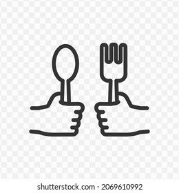 Vector illustration of holding fork and spoon icon in dark color and transparent background(png).