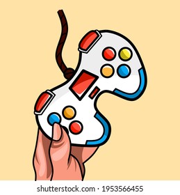 vector illustration of holding game stick. gamers logo