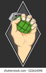 Vector Illustration holding hand grenade