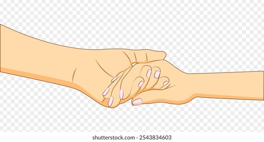 Vector illustration of holding hands on transparent background