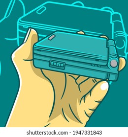 vector illustration of holding retro close console game side view. cartoon console illustration. Cartoon Style Suitable for Landing Page, Banner, Flyer, Sticker, poster.