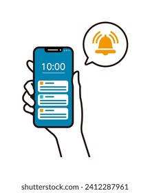 Vector illustration of holding a smartphone (push notification)