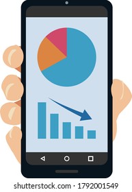 Ilustración vectorial de la retención de una pantalla de smartphone en la gráfica inferior