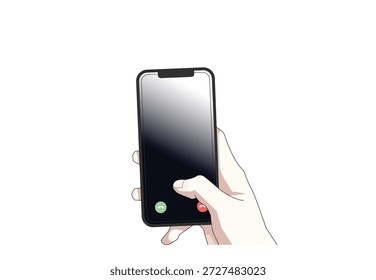 vector illustration holding a touchscreen phone in hand
