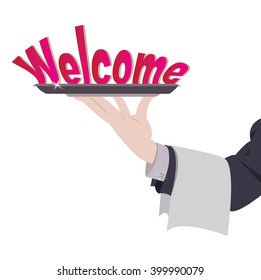 Vector illustration holding of welcome on tray