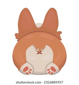 Ilustración vectorial de un hueco corgi. Mascota. Imagen divertida. Un corgi rojo está tumbado en el estómago. Logotipo. Clínica veterinaria, comida para mascotas, tienda de mascotas. Ilustración aislada. Fondo blanco