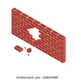 A vector illustration of a hole in a firewall.
Brick Wall Hole Breach
A breach through a red brick fire wall.