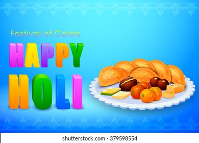 vector illustration of Holi celebration background with assorted sweets