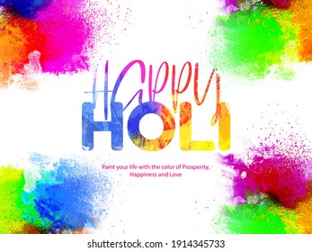 Vector Illustration of Holi Festival with colorful text with color splash for card, Poster, banner For indian Festival Of Holi.