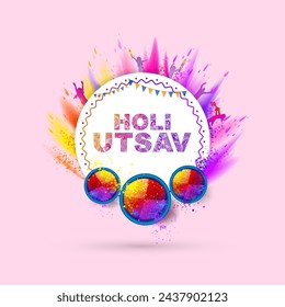 Vector illustration of Holi festival colorful template. Holi utsav text with celebration background.