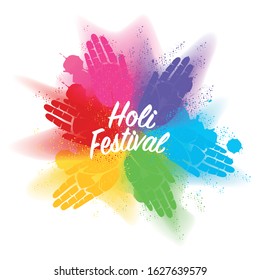 Vector illustration for Holi Festival with hands, a spring festival of colors