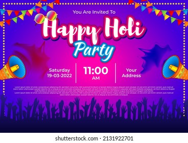 Vector Illustration Of Holi Party Invitation Template