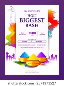 Vector illustration of Holi Party Invitation social media template