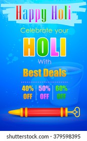 vector illustration of Holi Sale with color and pichkari for promotion poster