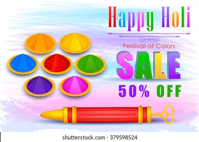 vector illustration of Holi Sale with color and pichkari for promotion poster