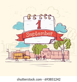 Vector illustration for  holiday 1 september. Illustration drawing in sketch style