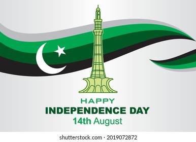 Vector Illustration of holiday 14th August. Happy Independence Day of Islamic Republic of Pakistan.