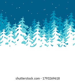 Ilustración vectorial. Fondo de vacaciones, escenario de invierno al aire libre. Esbozo dibujado a mano. Feliz Navidad y Feliz Año Nuevo diseño para carteles, afiches, masajes, anuncios. Bosque de invierno