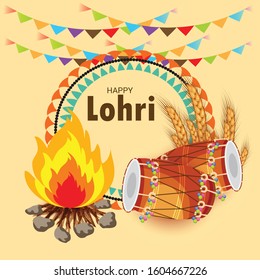 Vector illustration of a Holiday Background for Punjabi Festival Happy Lohri.