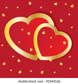 Vector illustration of holiday background with valentines red and gold hearts