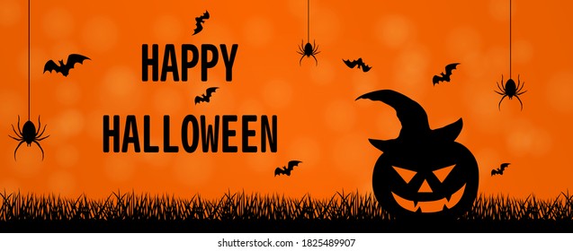 Vector illustration of holiday banner, Happy Halloween greeting card.