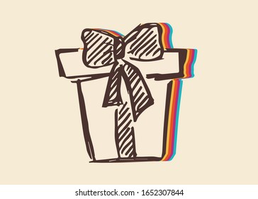 Vector Illustration of Holiday or Birthday Gift with Vintage Rainbow Style. This Is Good For Poster, Background and Shirt Design.