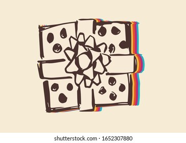 Vector Illustration of Holiday or Birthday Gift with Vintage Rainbow Style. This Is Good For Poster, Background and Shirt Design.