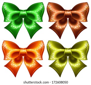 Vector illustration - holiday bows with glitter. Created with gradient mesh and blending modes.