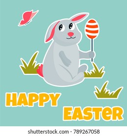 Vector illustration. Holiday bright design with cute Easter  rabbit
