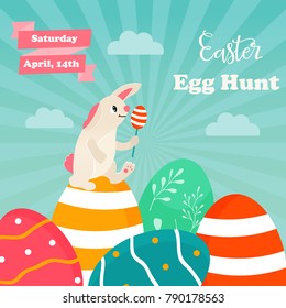 Vector illustration. Holiday bright design with cute Easter  rabbit