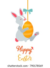 Vector illustration. Holiday bright design with cute Easter rabbit