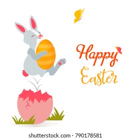 Vector illustration. Holiday bright design with cute Easter  rabbit