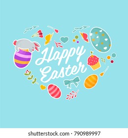 Vector illustration. Holiday bright design with cute Easter rabbit