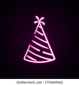 Vector illustration of holiday cap hand-drawn. Vector neon icon pink line isolated on black background for design, print