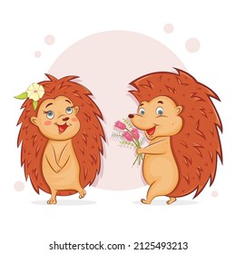 vector illustration holiday card lovers hedgehogs 