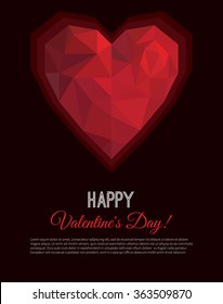 Vector illustration Holiday card or poster for a happy Valentines Day with a red heart in low poly triangle style