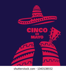 Vector illustration for the holiday of Cinco de Mayo. Design with lettering, and national elements of the holiday.
