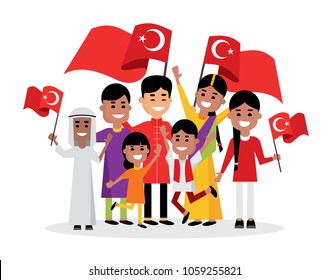 Vector illustration of the holiday cocuk bayrami 23 Nisan, Turkish April 23 National Sovereignty and Children's Day, Children's Day